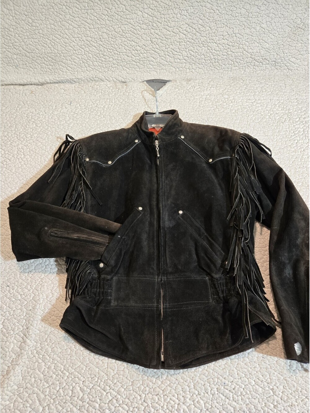 Harley-Davidson Women's sz S Black   Suede Fringe Jacket Insulated USA Made Vtg